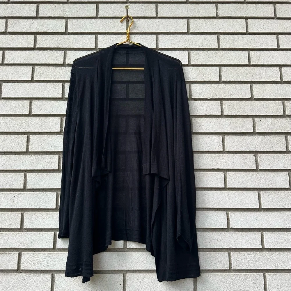 EILEEN FISHER Sheer Black Open Front Knit Silk Blend Cardigan Drape Jacket Large